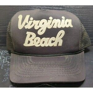 Men's Vintage Trucker Hat Virginia Beach Puff Print Mesh Black SnapBack 80's